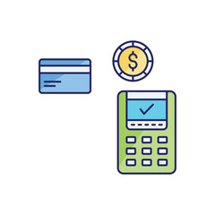 Credit Card vector icon, credit card icon, dollar icon, coin icon, vector concept icon