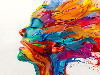 Experience the 3D burst of creative thinking vivid colors splashing from the head