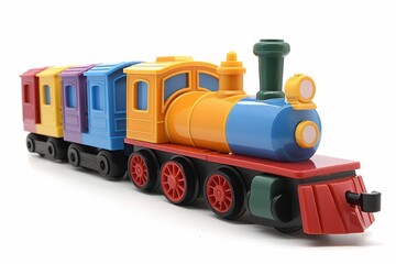 Colorful toy train on white background