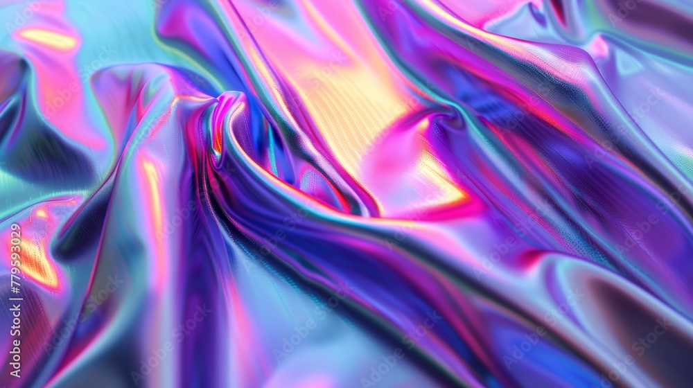 Poster 3d rendering of iridescent holographic cloth background.