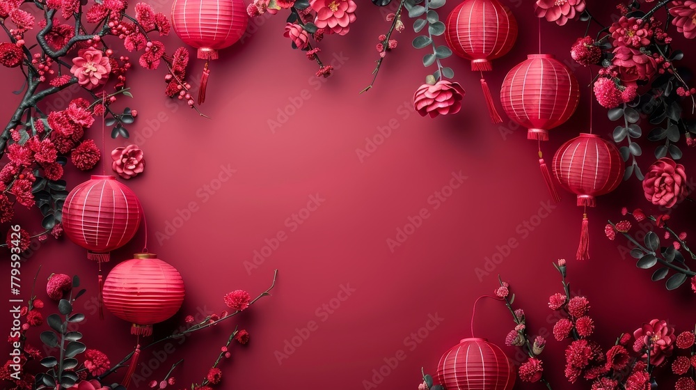 Poster i wish you a happy chinese new year 2024. chinese new year banner with circle for show product. gree