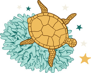 Turtle and Coral with Stars - 779594066