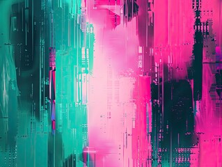 A digital glitch gradient from neon pink to tech turquoise