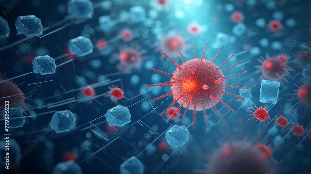 Poster ai analyzes data to find a cure for aids. anxious atmosphere the results help researchers develop ne