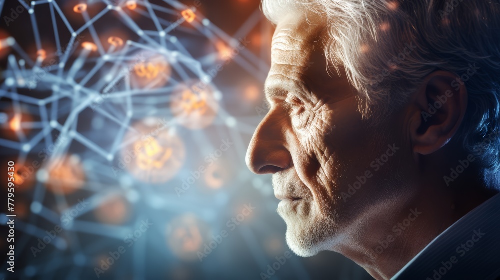 Poster ai analyzes data to find ways to prevent alzheimer's disease. anxious atmosphere the results help re
