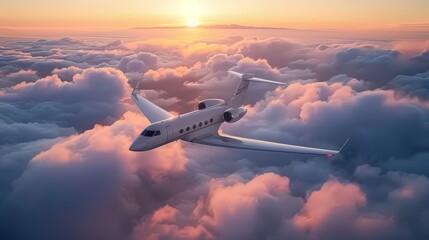 Aerial View of a Private Jet in Flight - obrazy, fototapety, plakaty