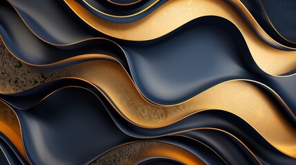 Three-dimensional navy and gold abstract creates a luxurious wallpaper, perfect for festive holiday backgrounds