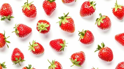 Top view of a strawberry pattern, fresh and inviting on a white background, perfect for a summer theme