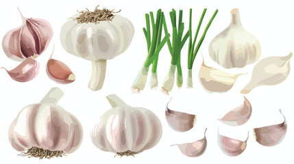 Fresh garlic 3d image. Realistic garlice vegetable wi - obrazy, fototapety, plakaty