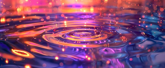 Neon ripples cascade through the cosmic sea, their mesmerizing patterns captivating all who gaze upon the liquid expanse of the universe.