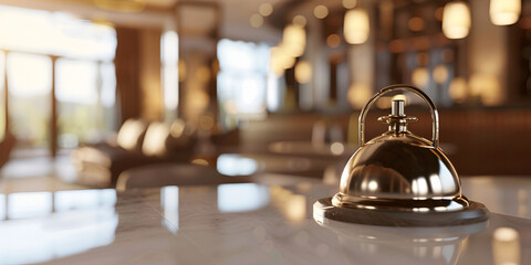 service bell in a hotel, restaurant or other promises Hotel Concierge Service with blur background - obrazy, fototapety, plakaty
