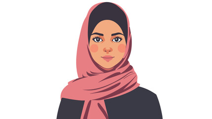 Front portrait of pretty Muslim woman in hijab. Flat