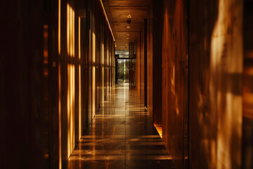 Fototapeta premium Light entering the dark corridor. Wooden construction.