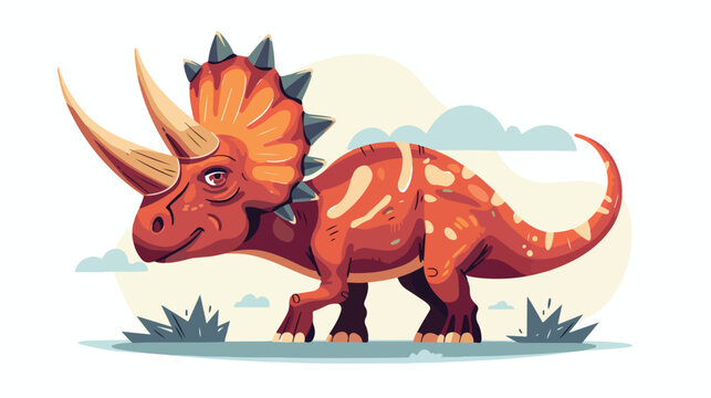Funny prehistoric Triceratops dinosaurus. Ancient wil