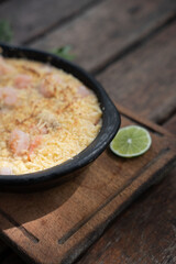 Beautiful shot of a tasty meal with shrimp and cheese
