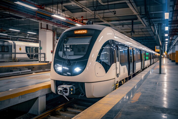 Obraz premium White modern railways train at Central railway, train underground station.