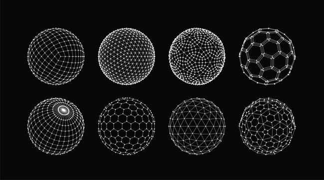 3D sphere mesh grid. Ball or sphere in grid of line. 3D abstract object in wireframe of lines and dots. Vector illustration.