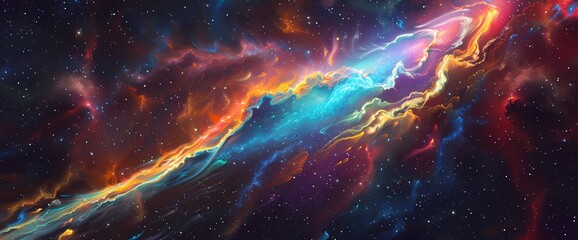 Neon comets streak through the celestial void, their vibrant tails painting a mesmerizing trail across the liquid canvas of the universe. - obrazy, fototapety, plakaty