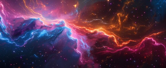 Neon comets streak through the celestial void, their vibrant tails painting a mesmerizing trail across the liquid canvas of the universe. - obrazy, fototapety, plakaty