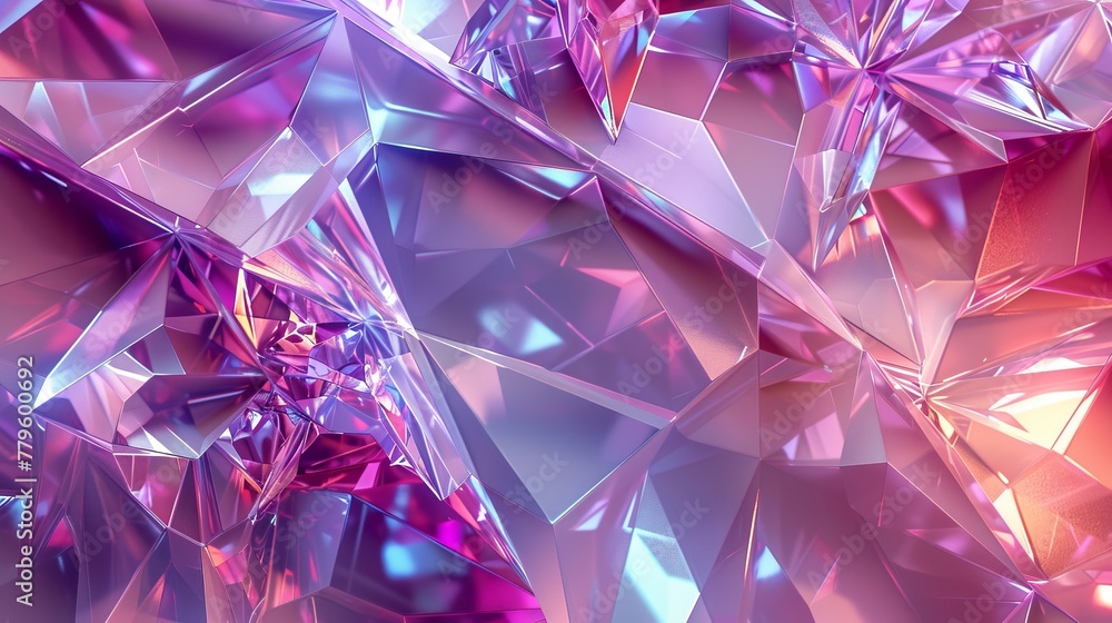 Poster a geometric crystal background with a faceted gem and an iridescent texture combined with a liquid b