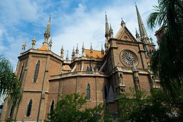 Fototapeta premium Low angle shot of gothic church of the Sacred Heart of Jesus