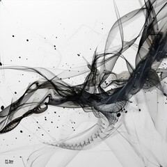 Monochrome painting of smoke on white canvas, a visual art drawing