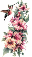Hummingbirds with tropical flowers illustration