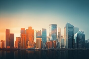 Naklejka premium Futuristic effects Real Estate and Real Estate Development Modern buildings, city skyline in contemporary color style.