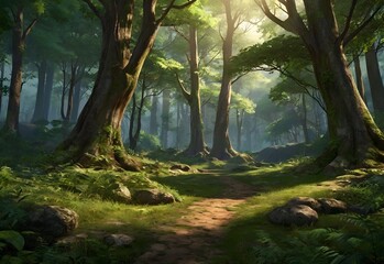 Natural Forest Park. Fiction Backdrop. Concept Art. Realistic Illustration. Video Game Digital CG Artwork. Nature Scenery