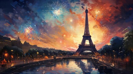 Vibrant opening ceremony Summer Olympic Games 2024 in Paris, France - obrazy, fototapety, plakaty