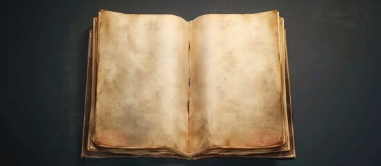 A detailed view of a brown rectangular book on a dark wood background. The tints and shades of the paper product show the intricate art of the font used in this publication