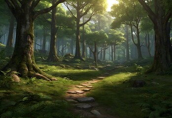 Natural Forest Park. Fiction Backdrop. Concept Art. Realistic Illustration. Video Game Digital CG Artwork. Nature Scenery
