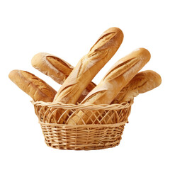 A close up of a basket of bread with a Transparent Background