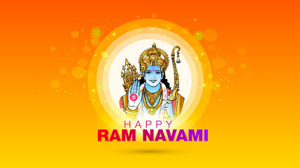 illustration of Lord Rama blessing pose. Happy Ram navami. Indian hindu god.