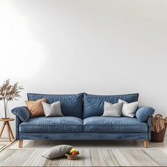 Fototapeta na wymiar Serene Blue: Comfortable Living Room with Stylish D�cor