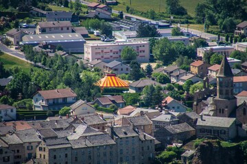 Fototapeta premium Aerial shot of Saint-Julien-Chapteuil in Haute-Loire, France on a sunny day