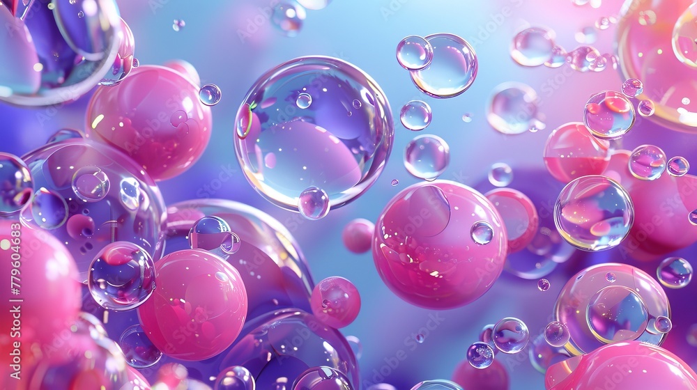 Aufkleber the background is abstract 3d art with holographic floating liquid blobs, soap bubbles, metaballs an