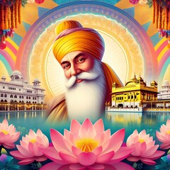 Divine Guru Nanak Jayanti Art: Banner or Wallpaper Design