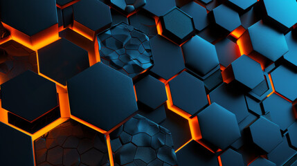 3d render of abstract black background with hexagon pattern