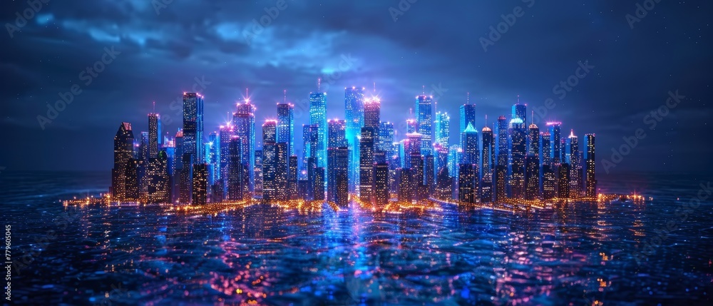 Poster The concept of a smart city and communication network with 5G. The concept of LPWA (Low Power Wide Area). Wireless networking.