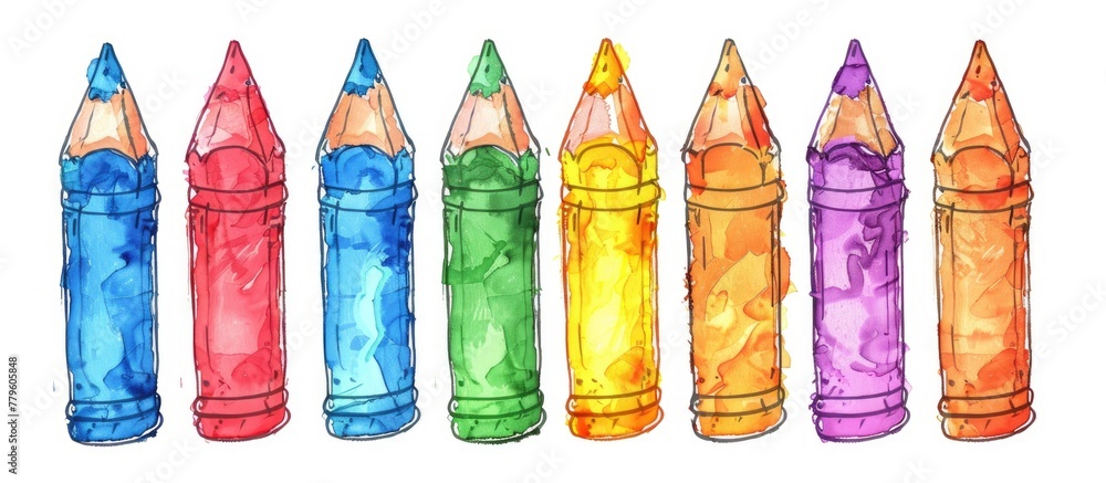 Poster a row of colorful pencils of different lengths is neatly aligned on a white background, resembling a