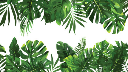 Green leaves background tropical seamless pattern hor