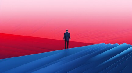 A lonely way of vibrant blue and red stripes, shade on surface represent a decision illustration concept. Generative AI. - obrazy, fototapety, plakaty