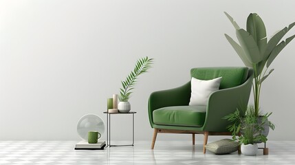 Design Title: Enlivening Spaces: Green Armchair and Accessories D�cor