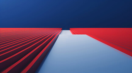 A lonely way of vibrant blue and red stripes, shade on surface represent a decision illustration concept. Generative AI.