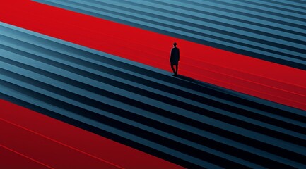 A lonely way of vibrant blue and red stripes, shade on surface represent a decision illustration...