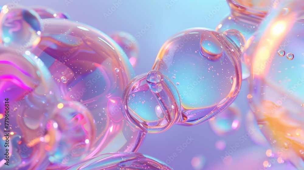 Fototapete a 3d abstract image with holographic liquid blobs, soap bubbles, metaballs, etc.