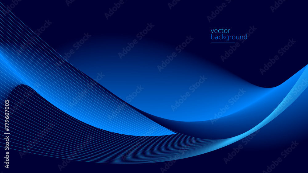 Poster flowing dark blue curve shape with soft gradient vector abstract background, relaxing and tranquil a
