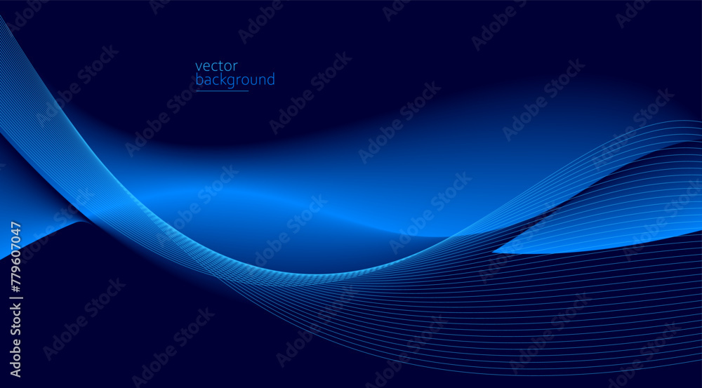 Poster flowing dark blue curve shape with soft gradient vector abstract background, relaxing and tranquil a