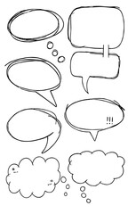 Set of hand drawn speech bubbles in black pen effect.